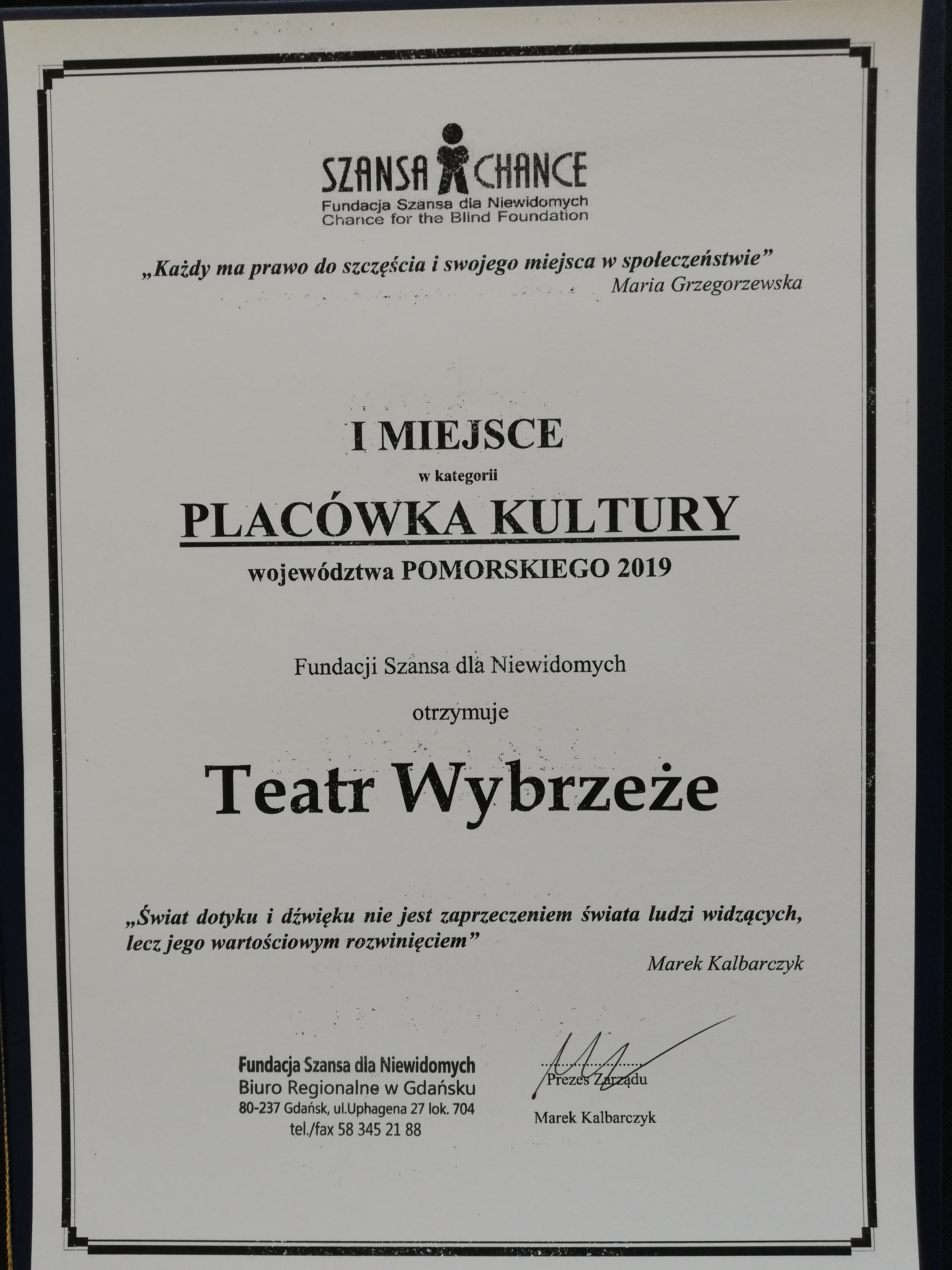 Teatr Wybrzeże nagrodzony w konkursie IDOL 2019